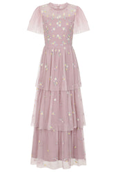 Jemima Blush Tiered Floral Embroidered Maxi Dress